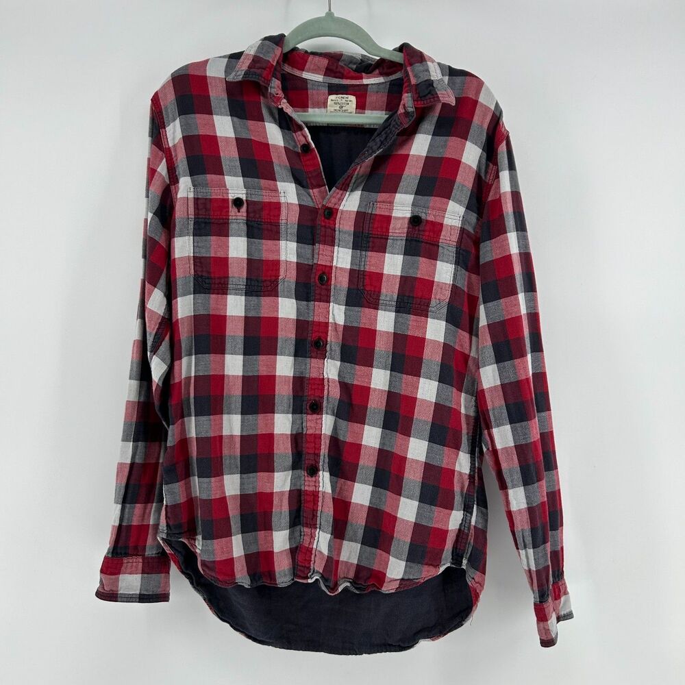 Vintage J.Crew Plaid Workshirt Men’s M 100% Cotton Red Black Button Up Top